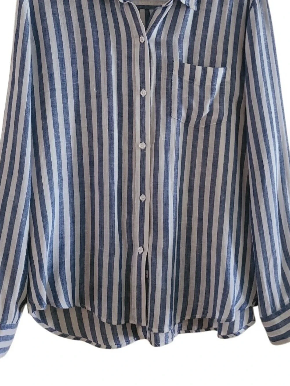 Rails Charli Striped Button-Up Shirt in Blue White Linen Blend Semi Sheer